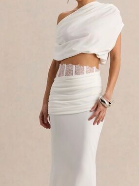White Lace-Trim High-Waist Two Piece Set